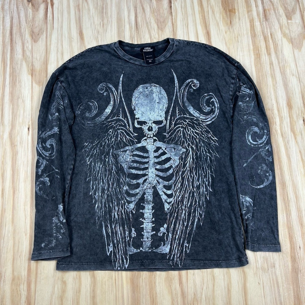 Social Collision Long Sleeve Skeleton Wings Sleeve Hit Small Black Hardy Afflict